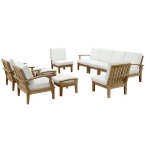 Marina 10 Piece Outdoor Patio Teak Set in Natural White by Modway