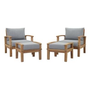 Marina 4 Piece Outdoor Patio Teak Set in Natural Gray by Modway
