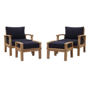 Marina 4 Piece Outdoor Patio Teak Set in Natural Navy by Modway
