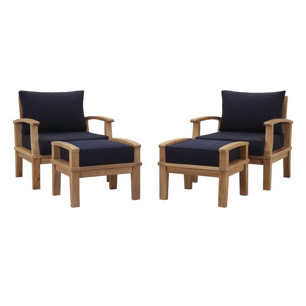 Marina 4 Piece Outdoor Patio Teak Set in Natural Navy by Modway