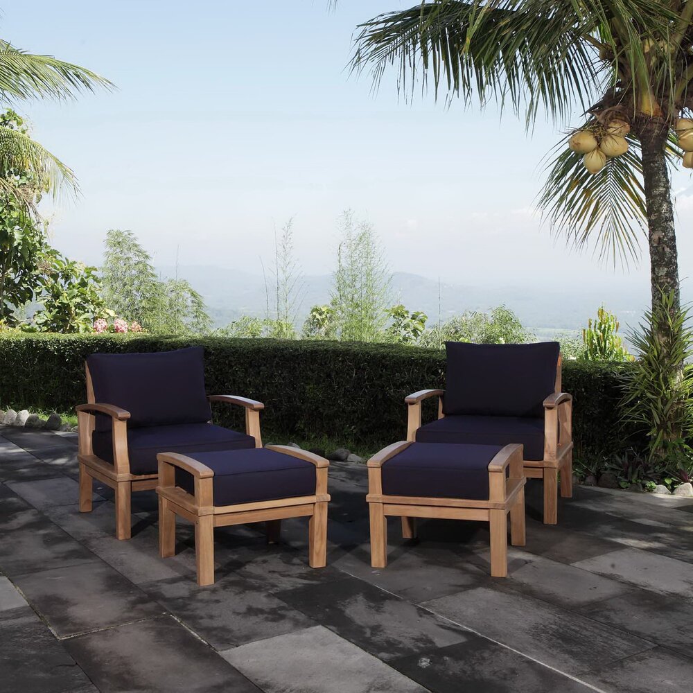 Marina 4 Piece Outdoor Patio Teak Set in Natural Navy by Modway - Image 6