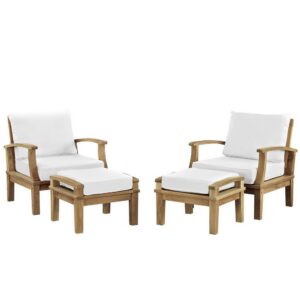 Marina 4 Piece Outdoor Patio Teak Set in Natural White by Modway