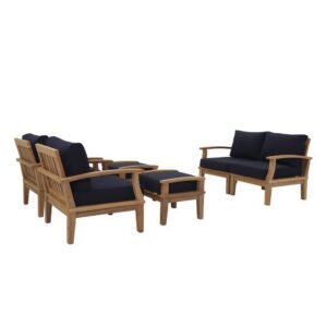 Marina 6 Piece Outdoor Patio Teak Set in Natural Navy by Modway