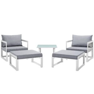 Fortuna 5 Piece Outdoor Patio Sectional Sofa Set in White Gray by Modway