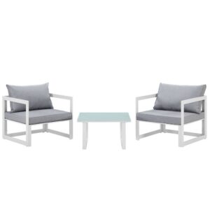 Fortuna 3 Piece Outdoor Patio Sectional Sofa Set in White Gray by Modway