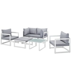 Fortuna 6 Piece Outdoor Patio Sectional Sofa Set in White Gray by Modway