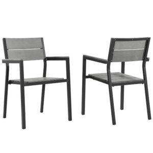 Maine Outdoor Patio Dining Armchair Set of 2 in Brown Gray by Modway