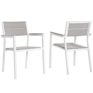 Maine Outdoor Patio Dining Armchair Set of 2 in White Light Gray by Modway