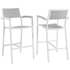 Maine Outdoor Patio Bar Stool Set of 2 in White Light Gray by Modway