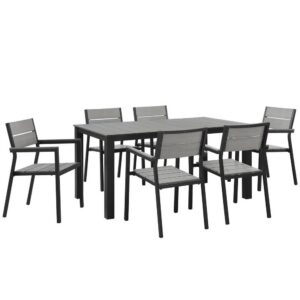 Maine 7 Piece Outdoor Patio Dining Set in Brown Gray by Modway