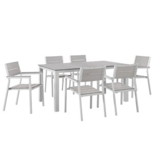 Maine 7 Piece Outdoor Patio Dining Set in White Light Gray by Modway
