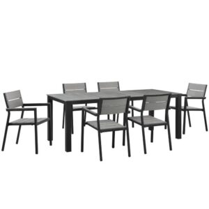 Maine 7 Piece Outdoor Patio Dining Set in Brown Gray by Modway