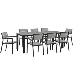Maine 9 Piece Outdoor Patio Dining Set in Brown Gray by Modway
