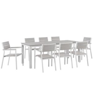 Maine 9 Piece Outdoor Patio Dining Set in White Light Gray by Modway
