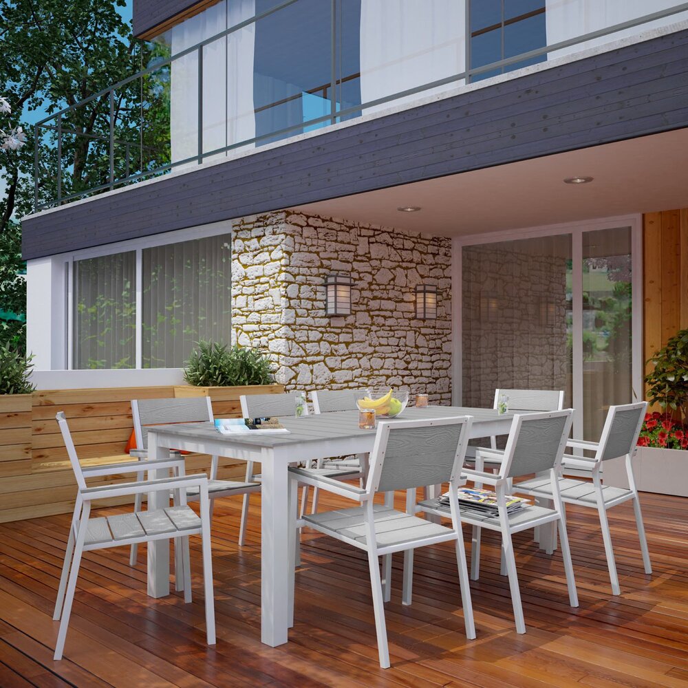 Maine 9 Piece Outdoor Patio Dining Set in White Light Gray by Modway - Image 7