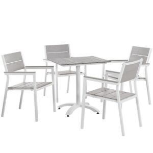 Maine 5 Piece Outdoor Patio Dining Set in White Light Gray by Modway