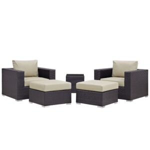 Convene 5 Piece Outdoor Patio Sectional Set in Espresso Beige by Modway