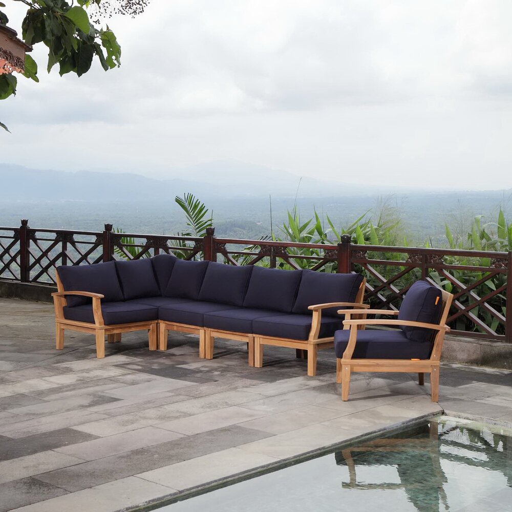 Marina 6 Piece Outdoor Patio Teak Set in Natural Navy by Modway - Image 12