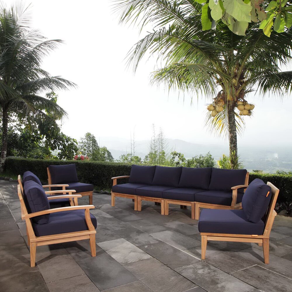 Marina 8 Piece Outdoor Patio Teak Set in Natural Navy by Modway - Image 10