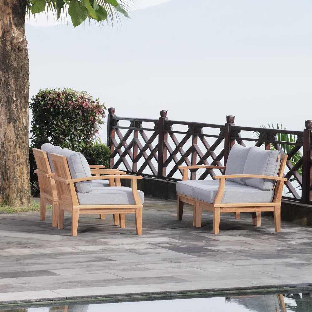 Marina 4 Piece Outdoor Patio Teak Set in Natural Gray by Modway - Image 8