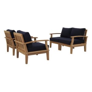 Marina 4 Piece Outdoor Patio Teak Set in Natural Navy by Modway