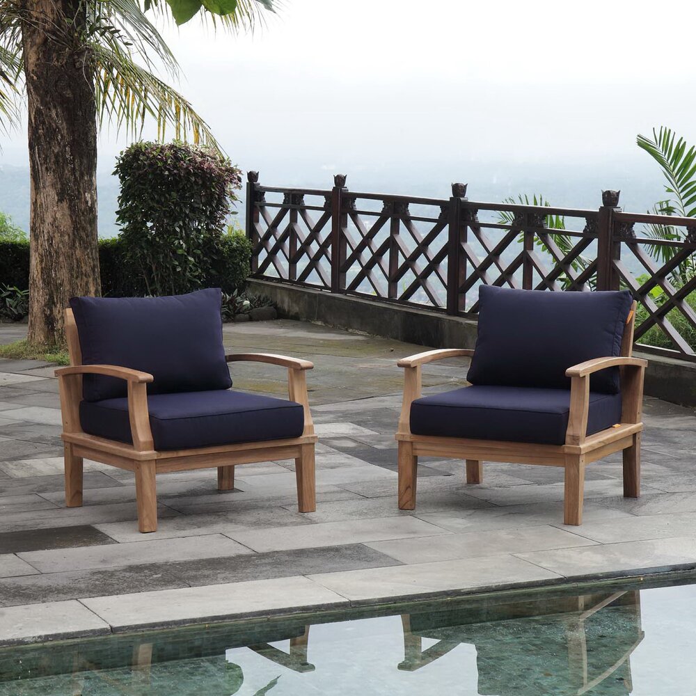 Marina 2 Piece Outdoor Patio Teak Set in Natural Navy by Modway - Image 4
