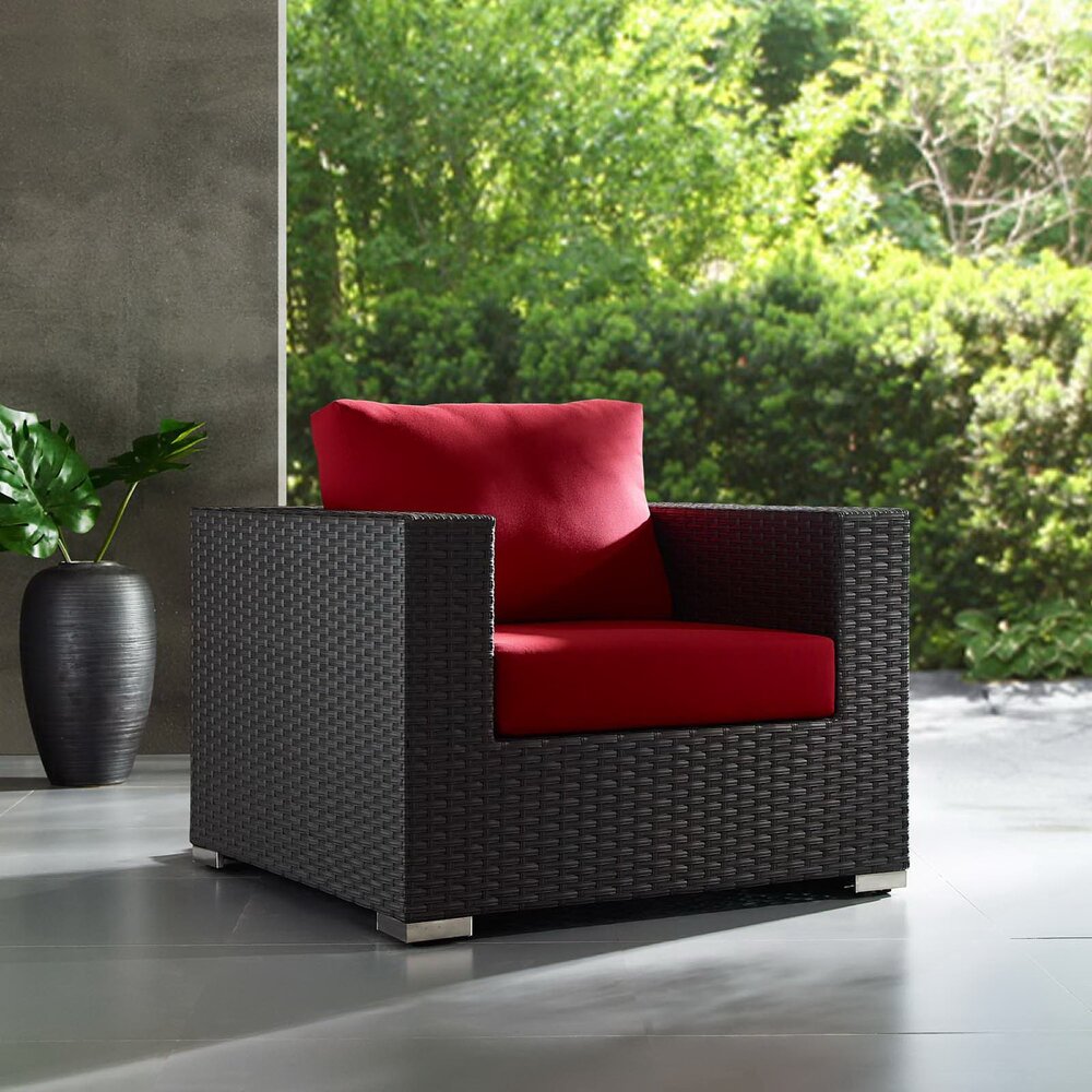 Sojourn Outdoor Patio Sunbrella® Armchair in Canvas Red by Modway - Image 3