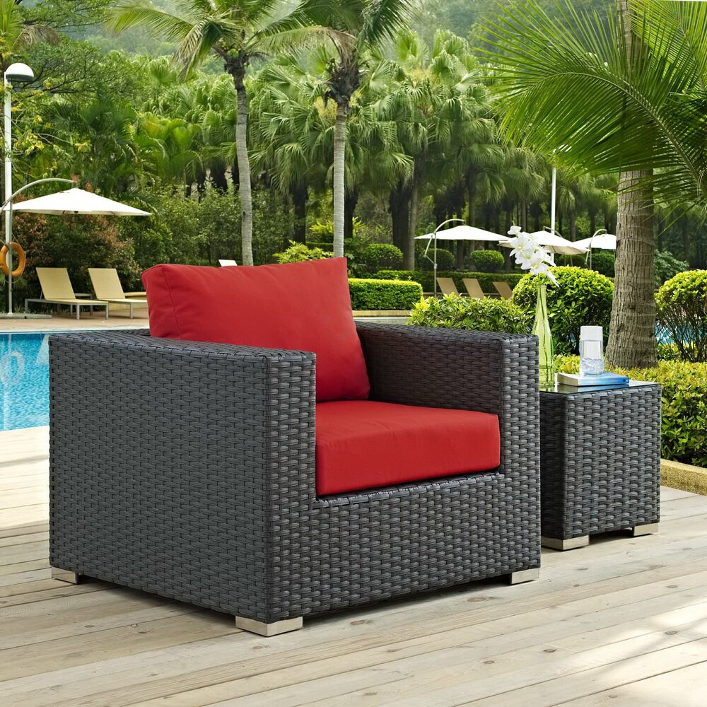 Sojourn Outdoor Patio Sunbrella® Armchair in Canvas Red by Modway - Image 4