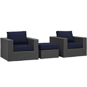 Sojourn 3 Piece Outdoor Patio Sunbrella® Sectional Set in Canvas Navy by Modway