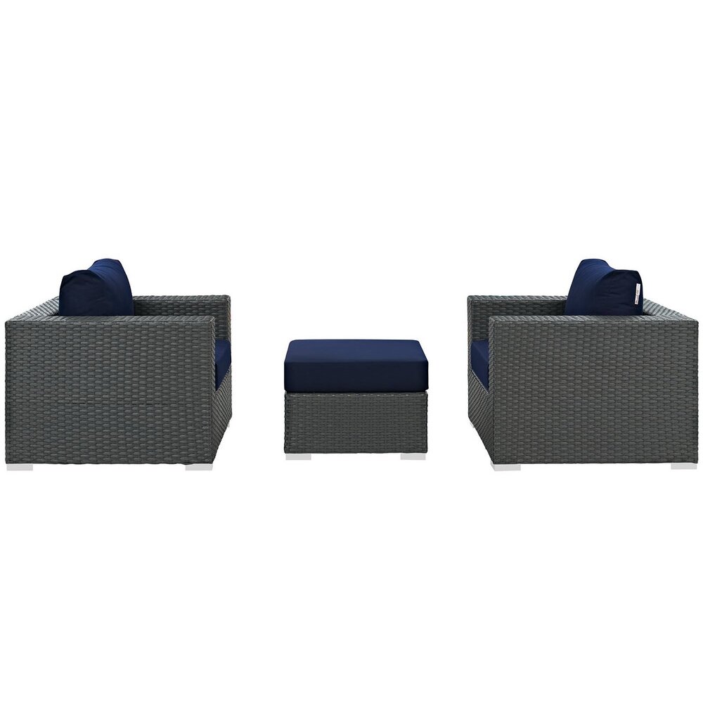 Sojourn 3 Piece Outdoor Patio Sunbrella® Sectional Set in Canvas Navy by Modway - Image 2