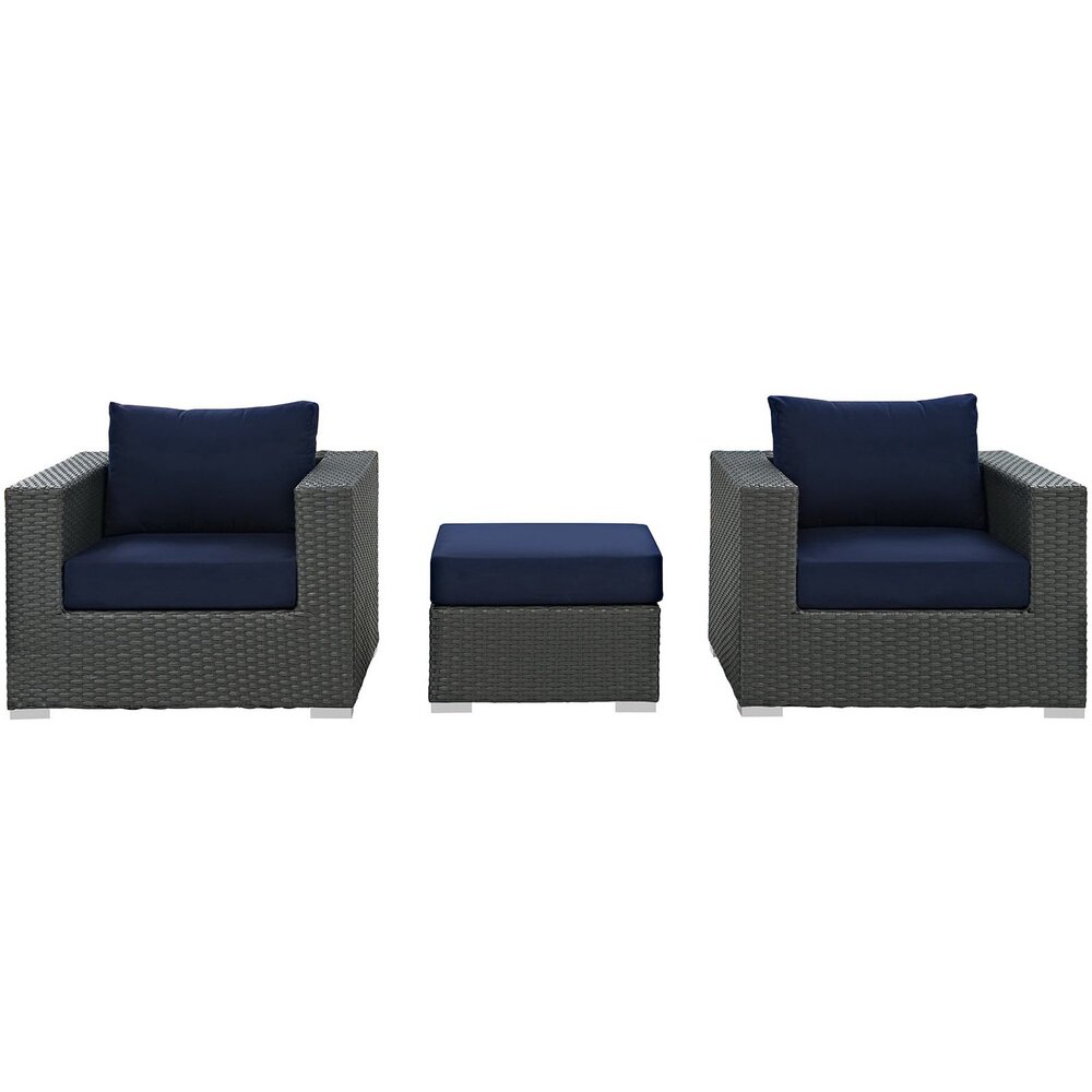 Sojourn 3 Piece Outdoor Patio Sunbrella® Sectional Set in Canvas Navy by Modway - Image 3