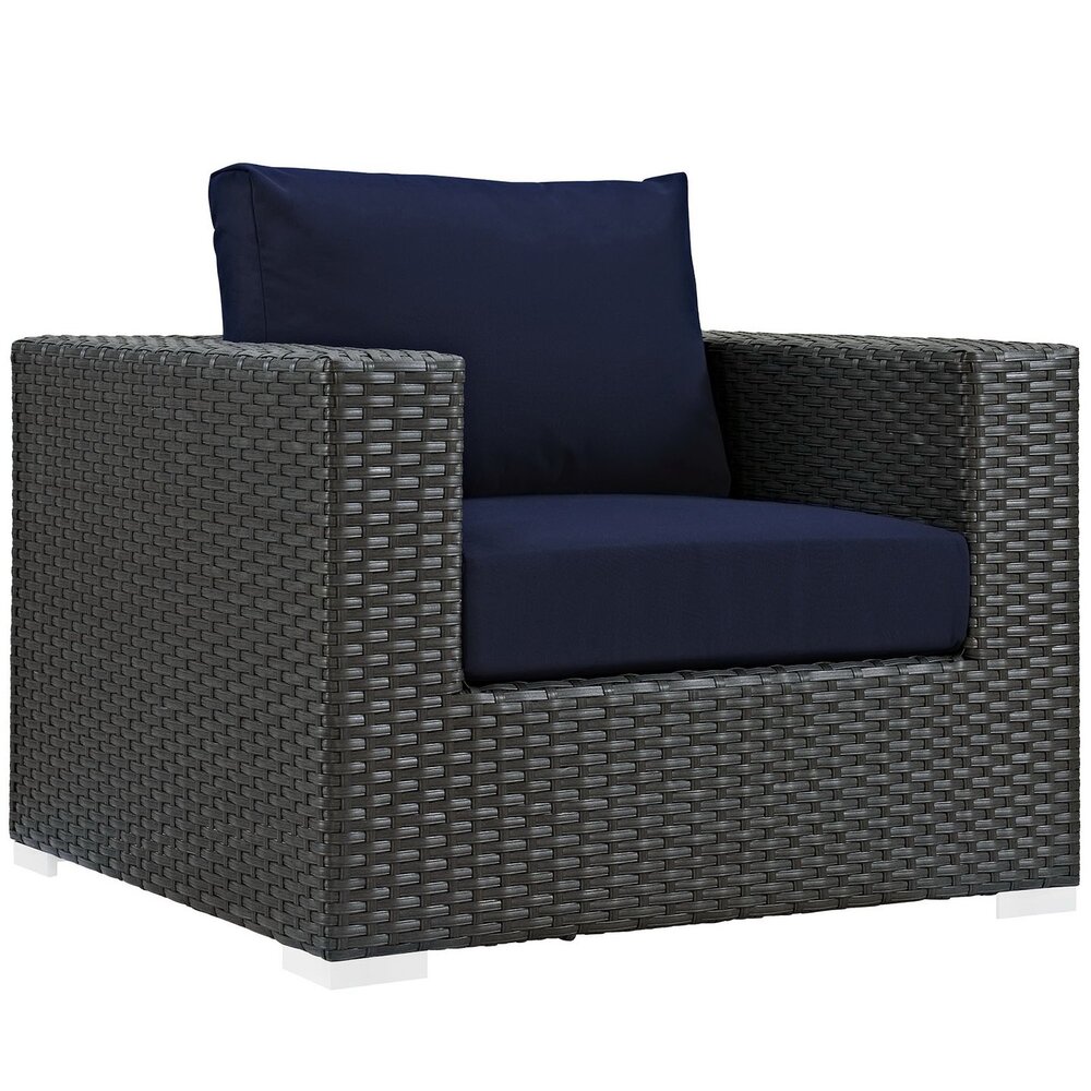 Sojourn 3 Piece Outdoor Patio Sunbrella® Sectional Set in Canvas Navy by Modway - Image 4