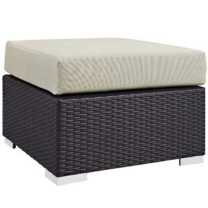 Convene Outdoor Patio Fabric Square Ottoman in Espresso Beige by Modway