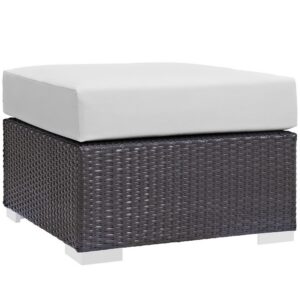 Convene Outdoor Patio Fabric Square Ottoman in Espresso White by Modway