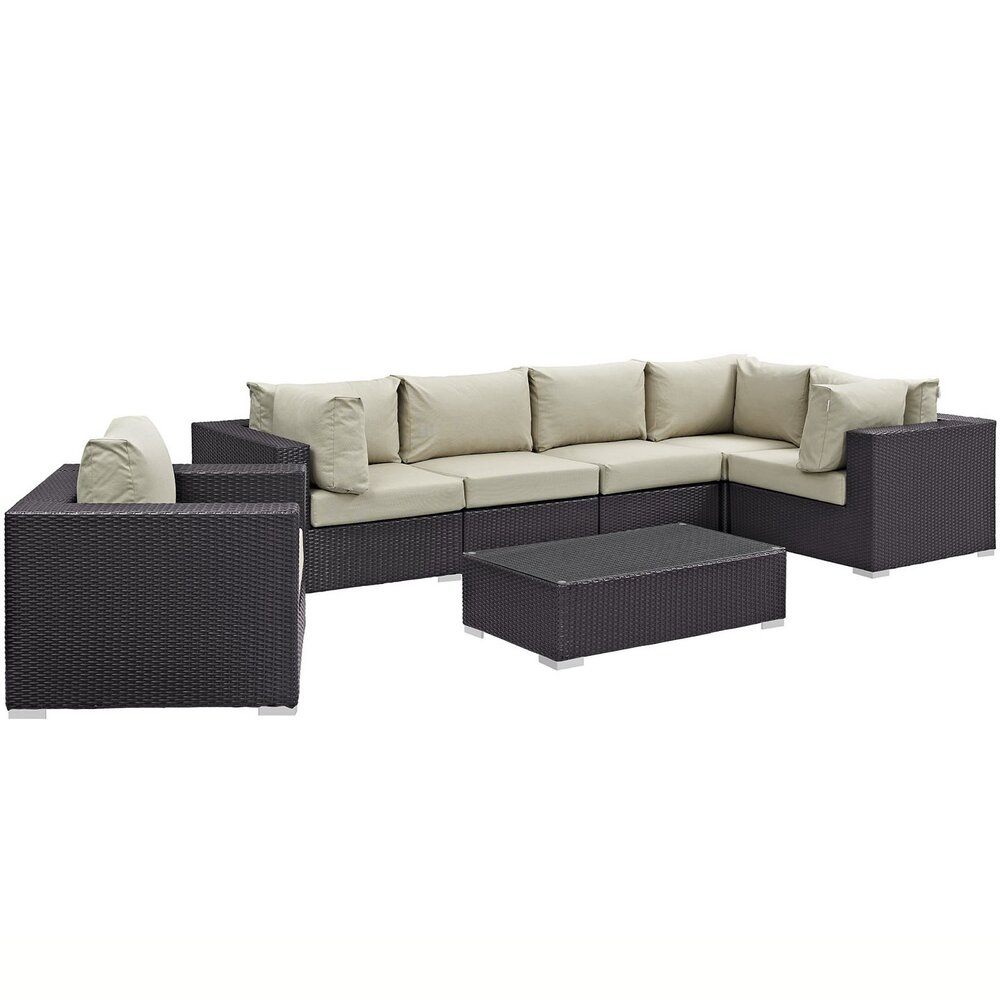 Convene 7 Piece Outdoor Patio Sectional Set in Espresso Beige by Modway
