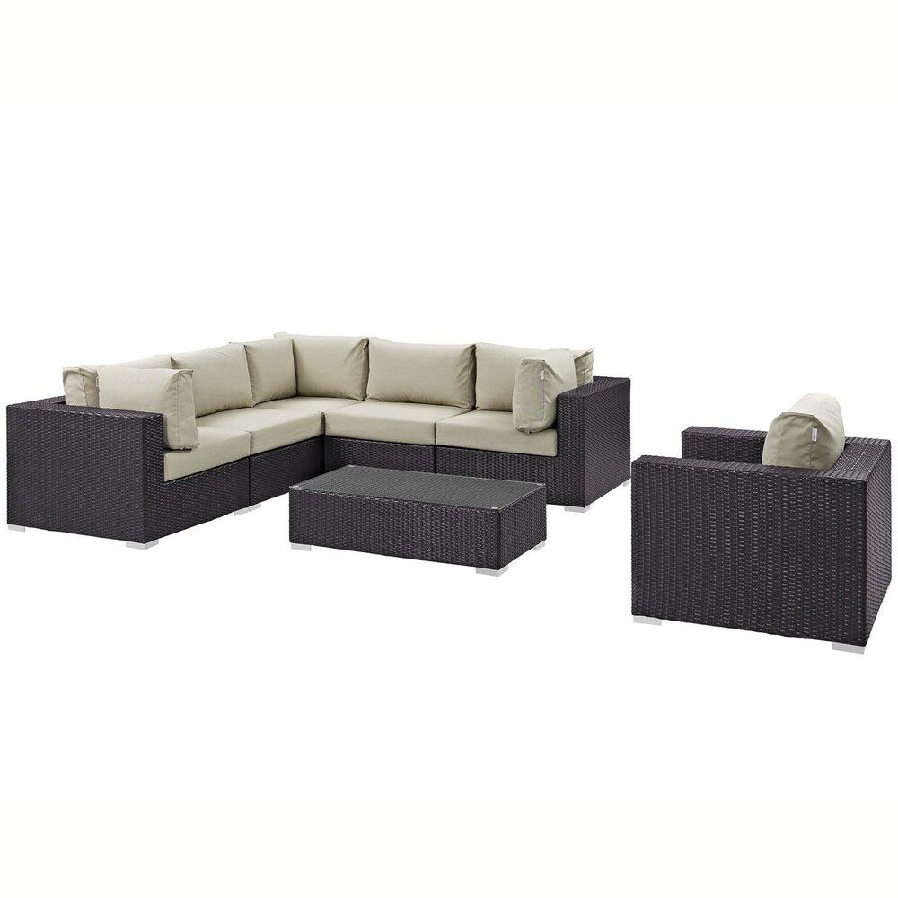 Convene 7 Piece Outdoor Patio Sectional Set in Espresso Beige by Modway - Image 2