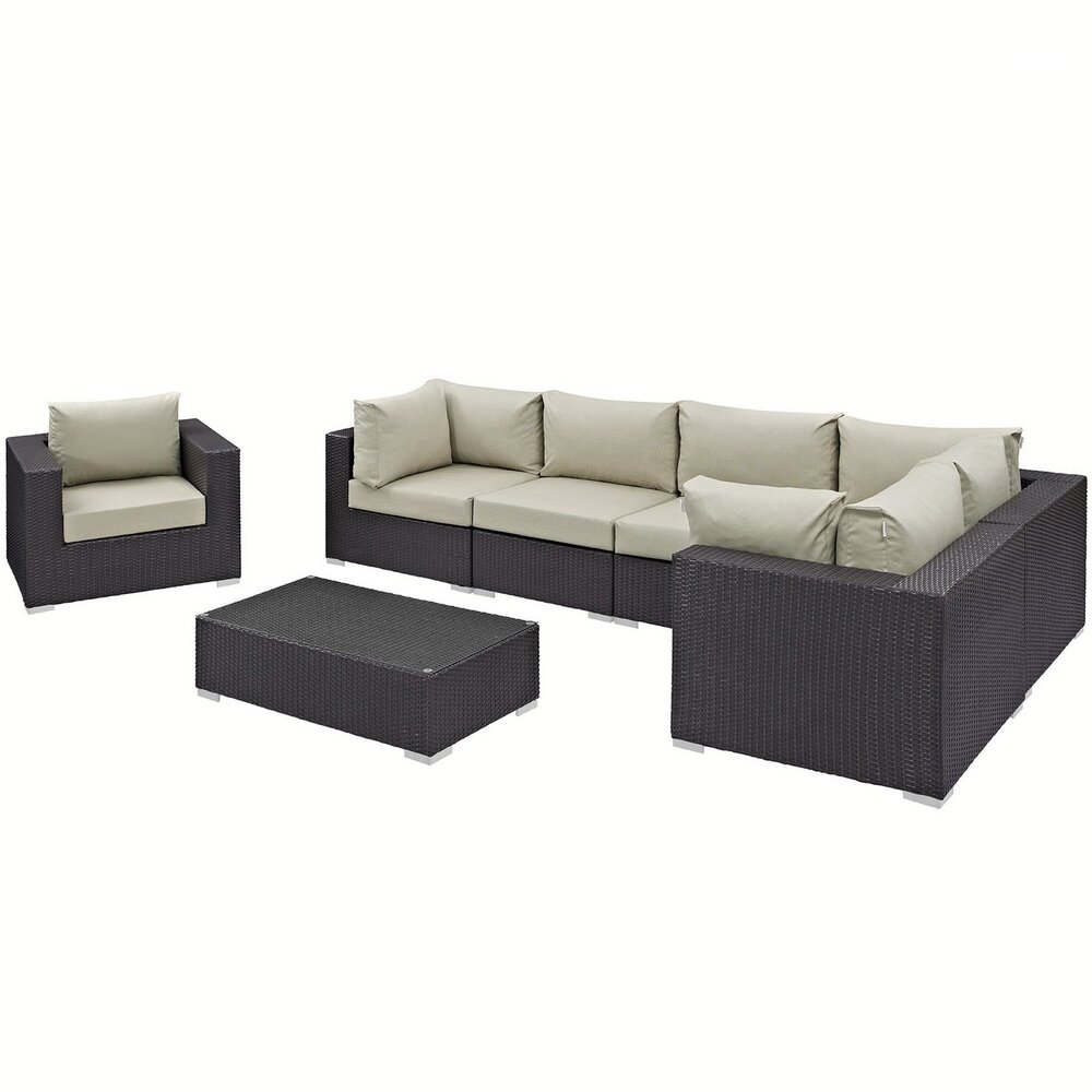 Convene 7 Piece Outdoor Patio Sectional Set in Espresso Beige by Modway - Image 3