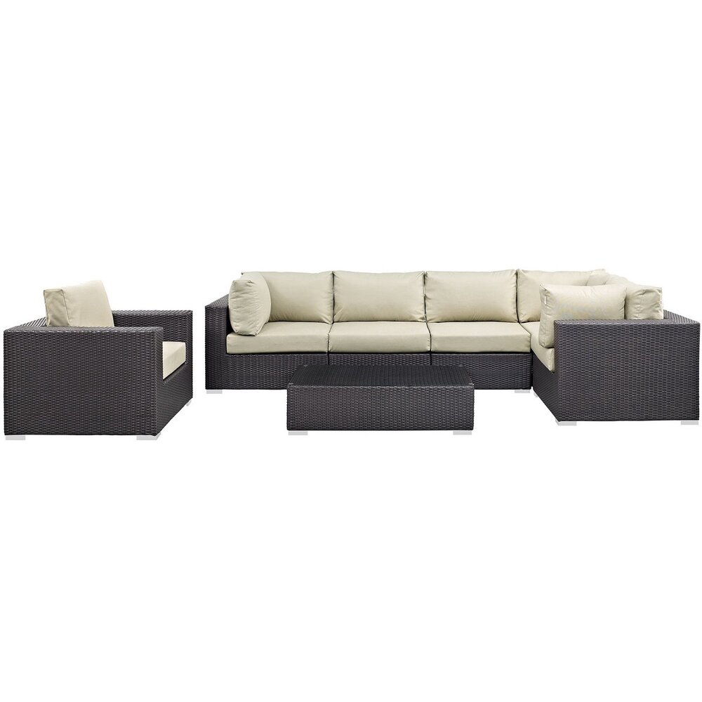 Convene 7 Piece Outdoor Patio Sectional Set in Espresso Beige by Modway - Image 4