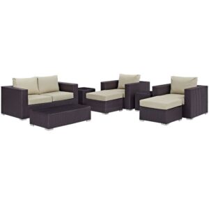 Convene 8 Piece Outdoor Patio Sofa Set in Espresso Beige by Modway
