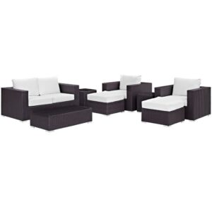 Convene 8 Piece Outdoor Patio Sofa Set in Espresso White by Modway