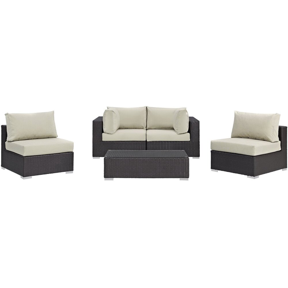 Convene 5 Piece Outdoor Patio Sectional Set in Espresso Beige by Modway - Image 2