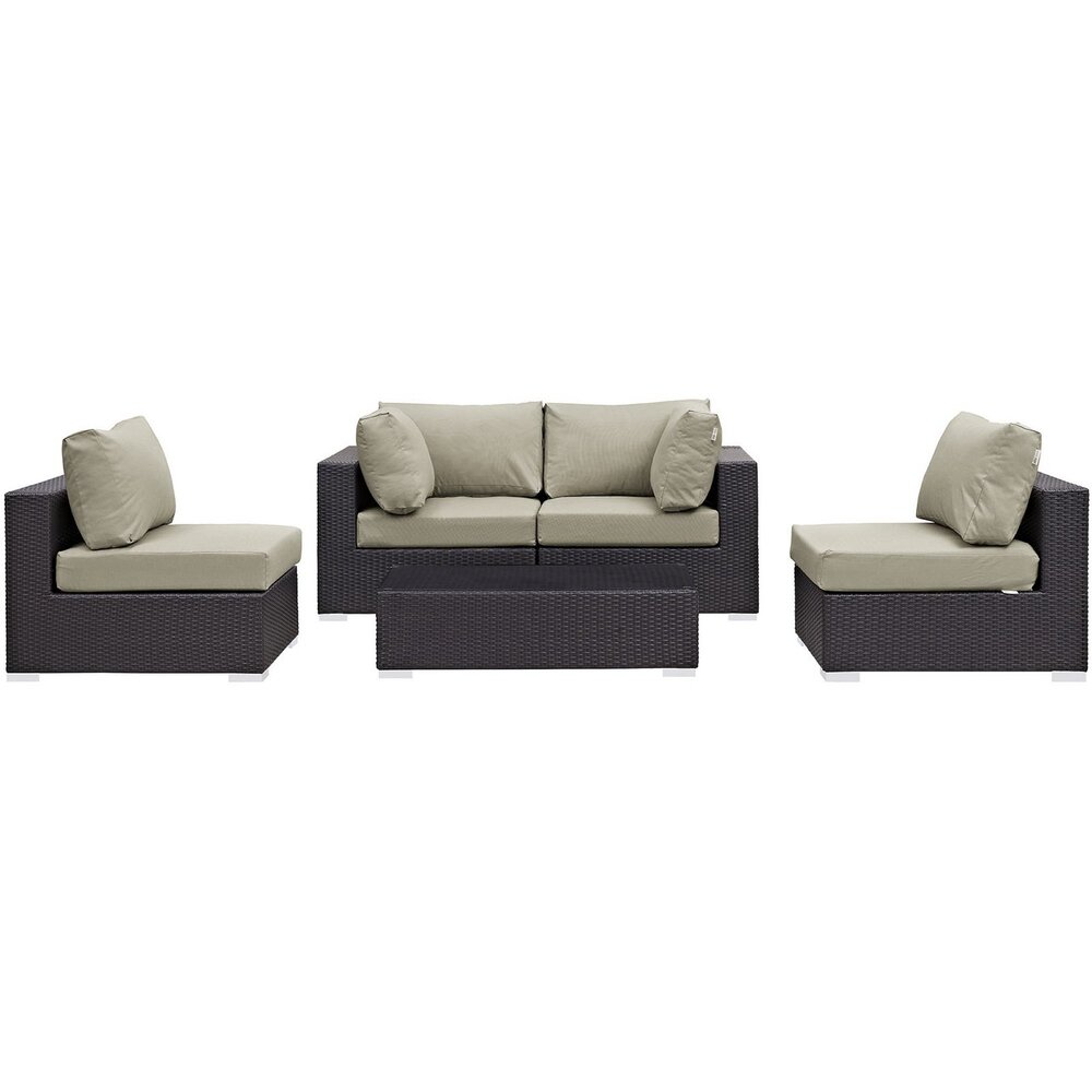Convene 5 Piece Outdoor Patio Sectional Set in Espresso Beige by Modway - Image 3