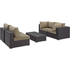 Convene 5 Piece Outdoor Patio Sectional Set in Espresso Mocha by Modway