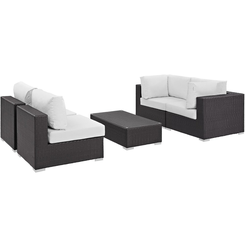 Convene 5 Piece Outdoor Patio Sectional Set in Espresso White by Modway