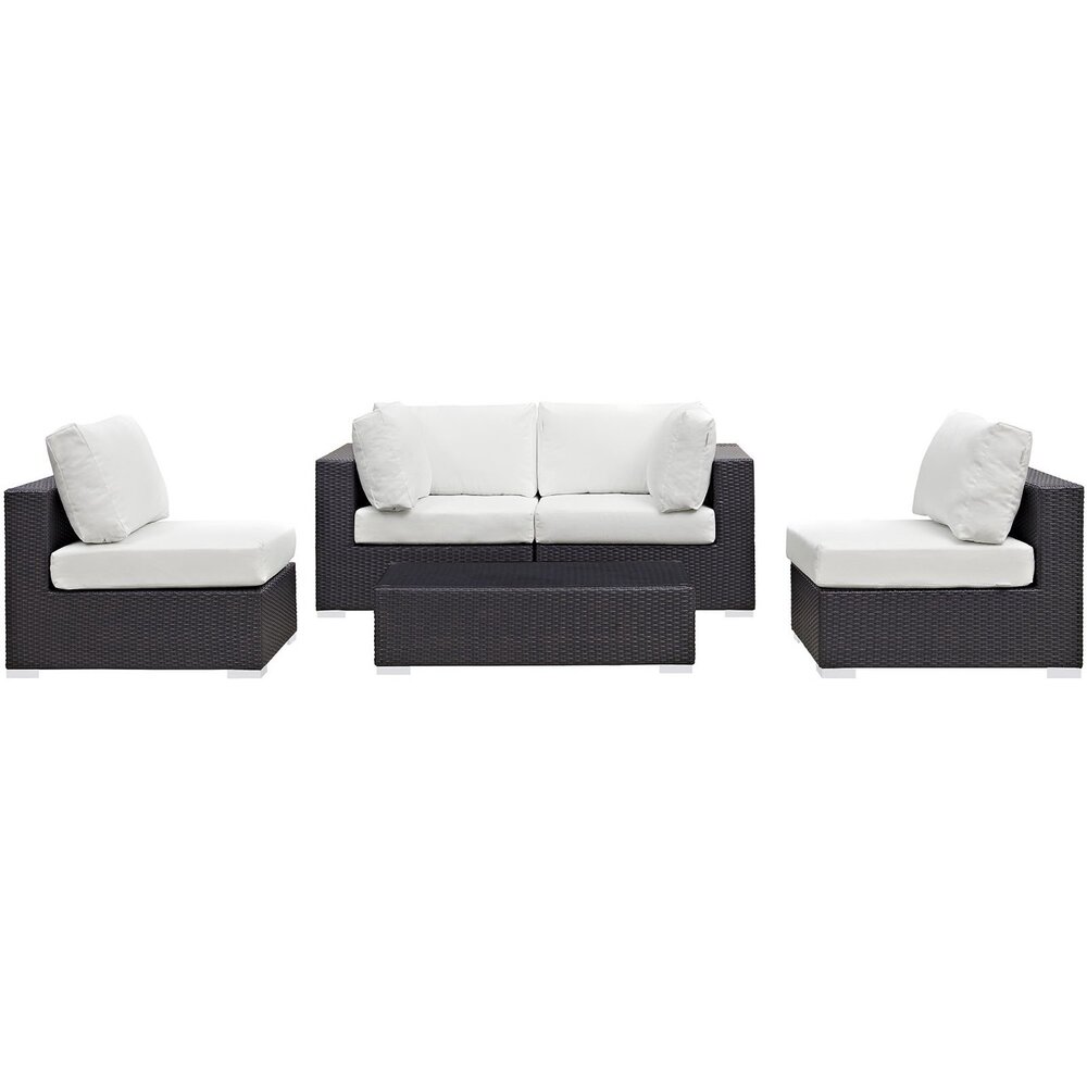 Convene 5 Piece Outdoor Patio Sectional Set in Espresso White by Modway - Image 3
