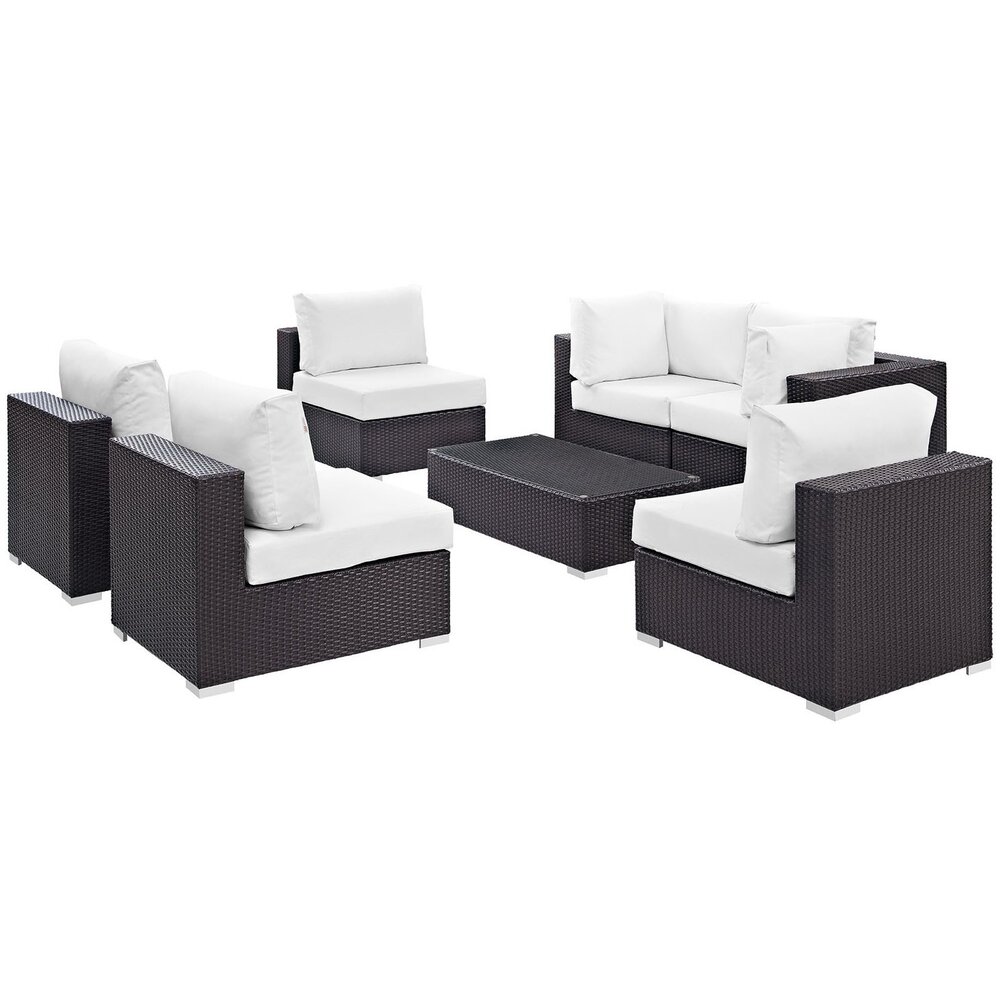 Convene 7 Piece Outdoor Patio Sectional Set in Espresso White by Modway - Image 2