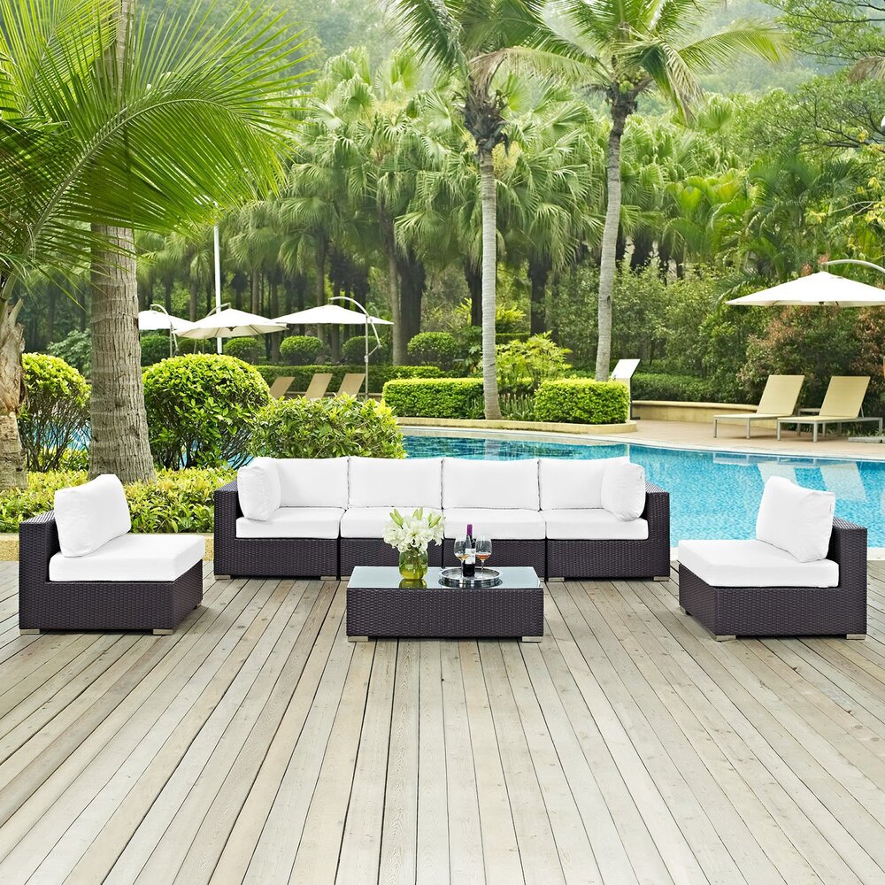 Convene 7 Piece Outdoor Patio Sectional Set in Espresso White by Modway - Image 8