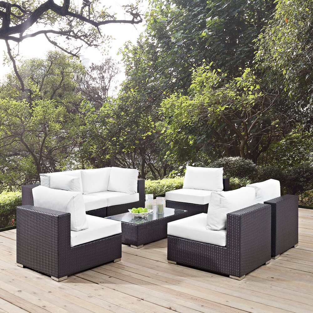 Convene 7 Piece Outdoor Patio Sectional Set in Espresso White by Modway - Image 9