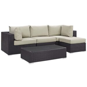 Convene 5 Piece Outdoor Patio Sectional Set in Espresso Beige by Modway