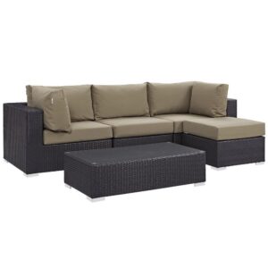 Convene 5 Piece Outdoor Patio Sectional Set in Espresso Mocha by Modway